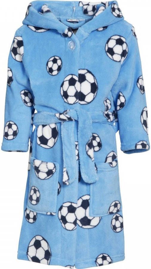 Playshoes fleece badjas Soccer met voetbal dessin lichtblauw online kopen