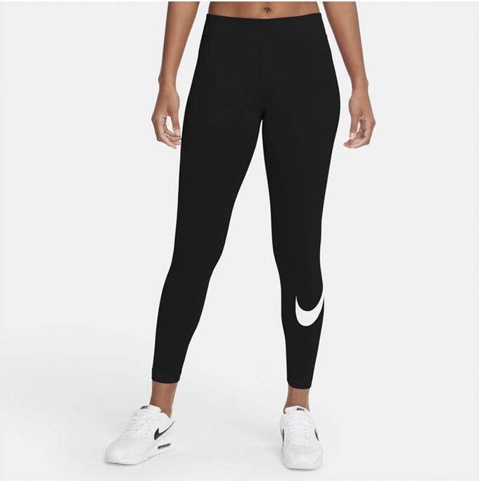 Nike Sportswear Essential Legging met halfhoge taille en Swoosh voor dames Black/White Dames online kopen